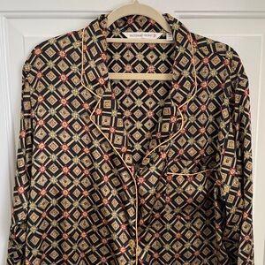 Victoria's Secret Black & Gold Diamond Satin Button Down Pajama Top - Size Large